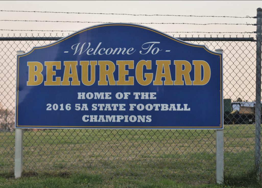 Welcome to Beauregard sign that is bragging about being state champions in football