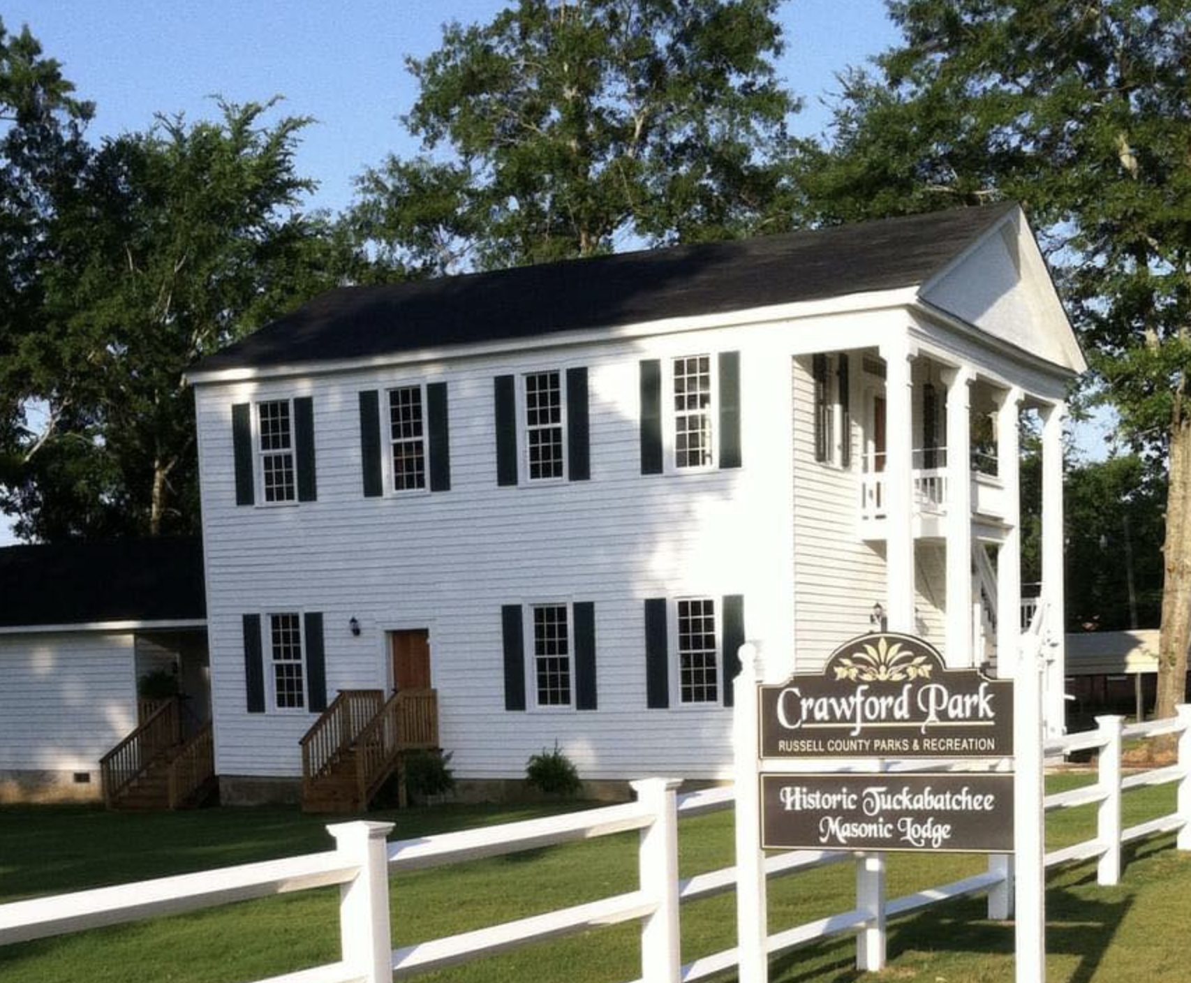 Old white historical home in Crawford Alabama. This is the Crawford Park