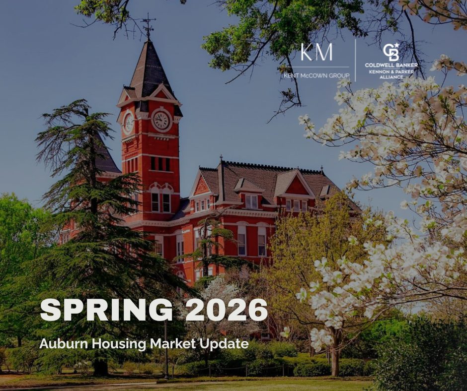 Samford Hall at Auburn University during spring representing the Auburn Alabama housing market and local community