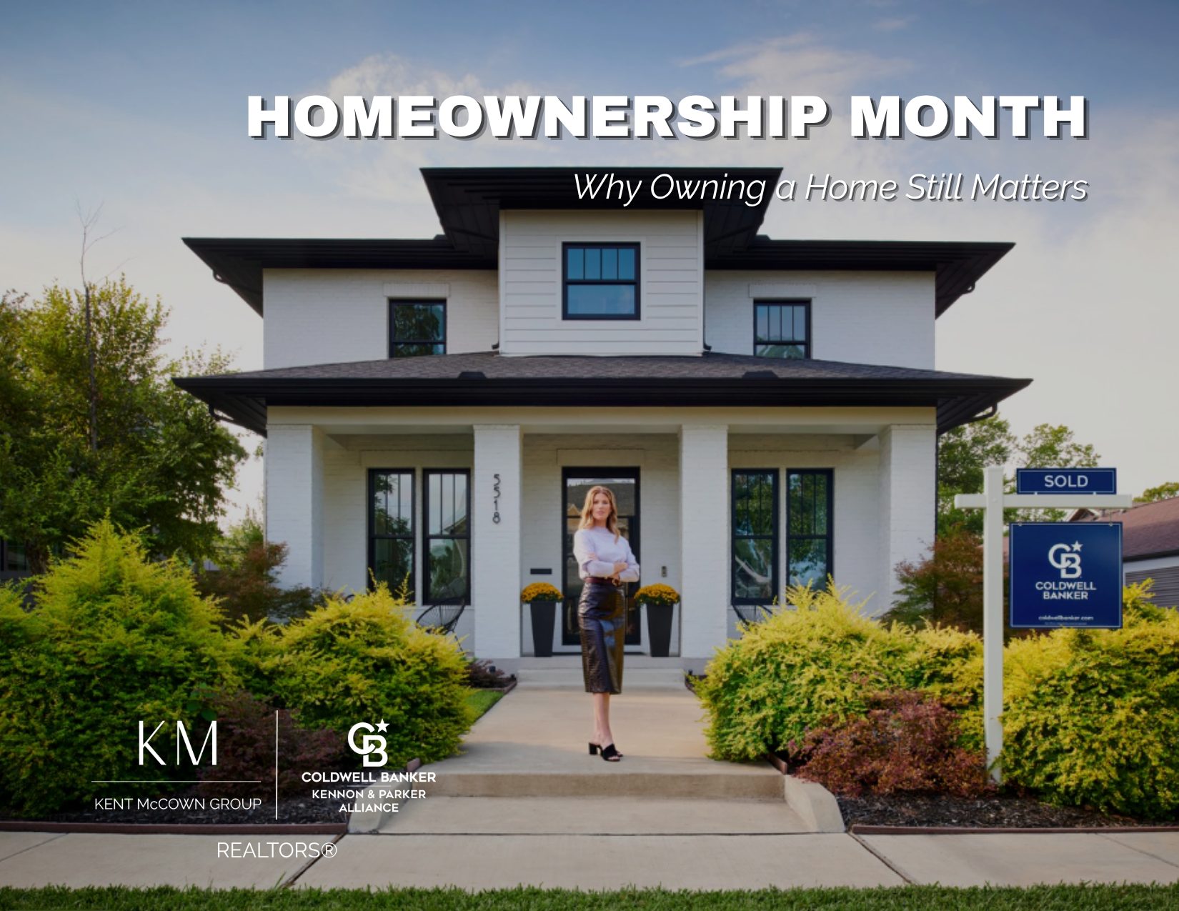 Family standing in front of their home celebrating homeownership during National Homeownership Month.
